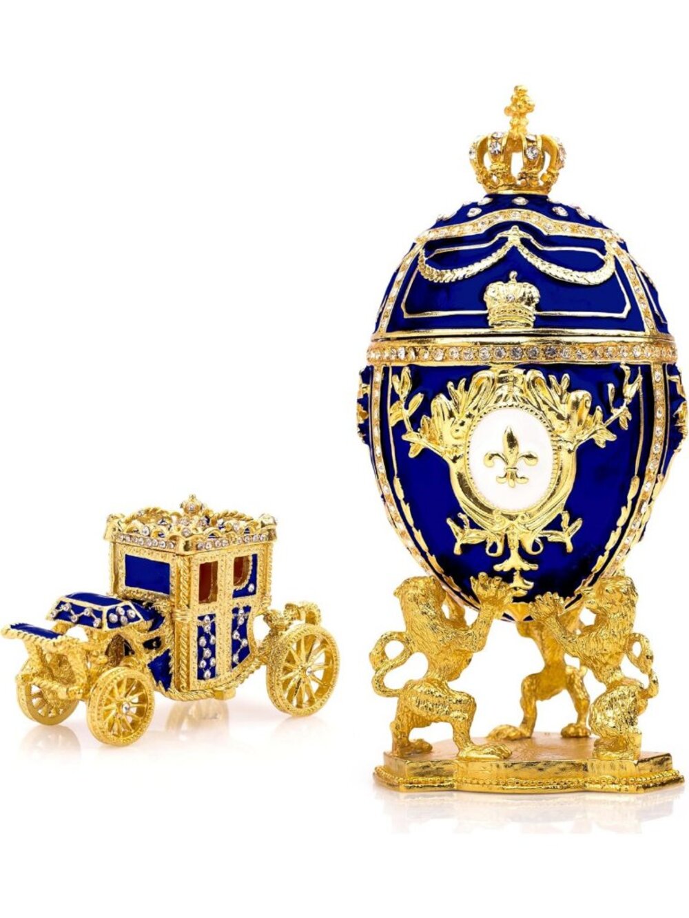 Extra Large Blue Decorative Easter Egg - Russian Style, 6.6" Festive Home Decor